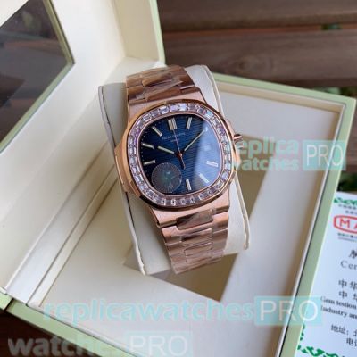 Fast Shipping Replica Patek Philippe Nautilus D-Blue Dial Square Diamond Bezel Watch